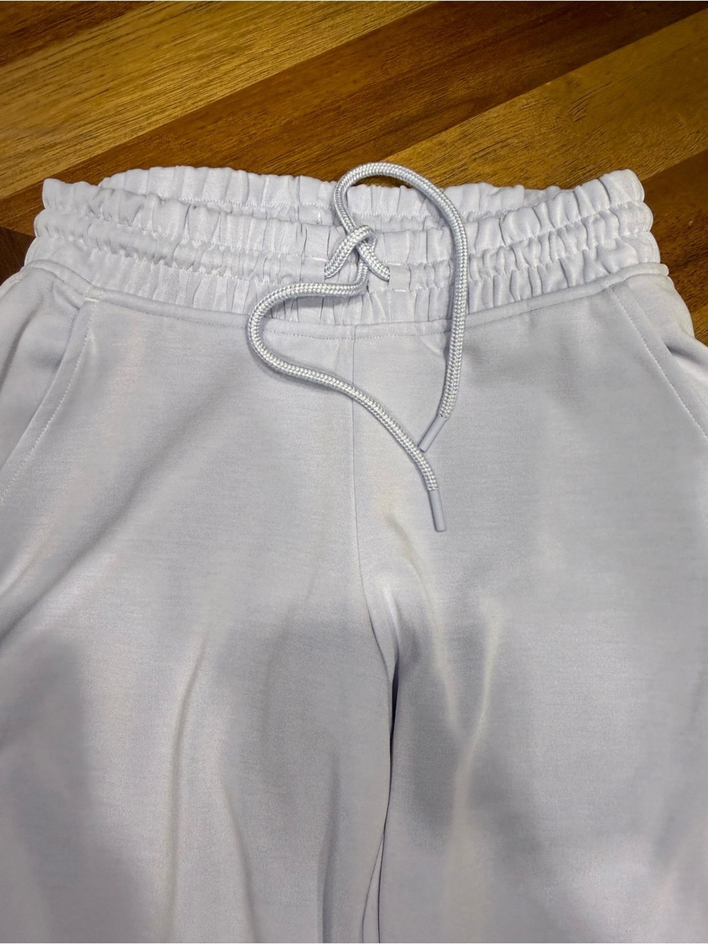 Athleta Seasoft Mid Rise Straight Wide-Leg Drawstring Pants color Gossamer - Picture 8 of 12